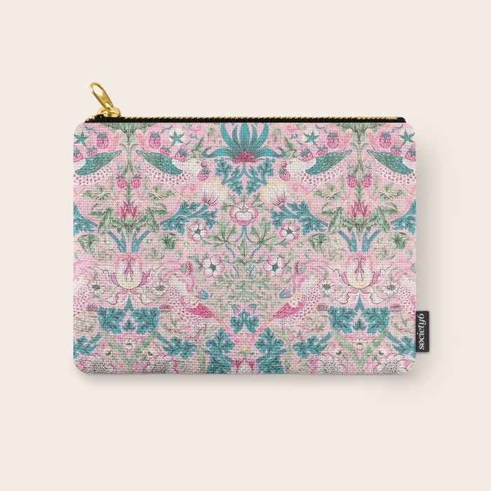 William Morris Strawberry Thief Candy Pink Teal Carry All Pouch Gallery Image 1