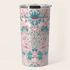William Morris Strawberry Thief Candy Pink Teal Travel Mug Gallery Image 1