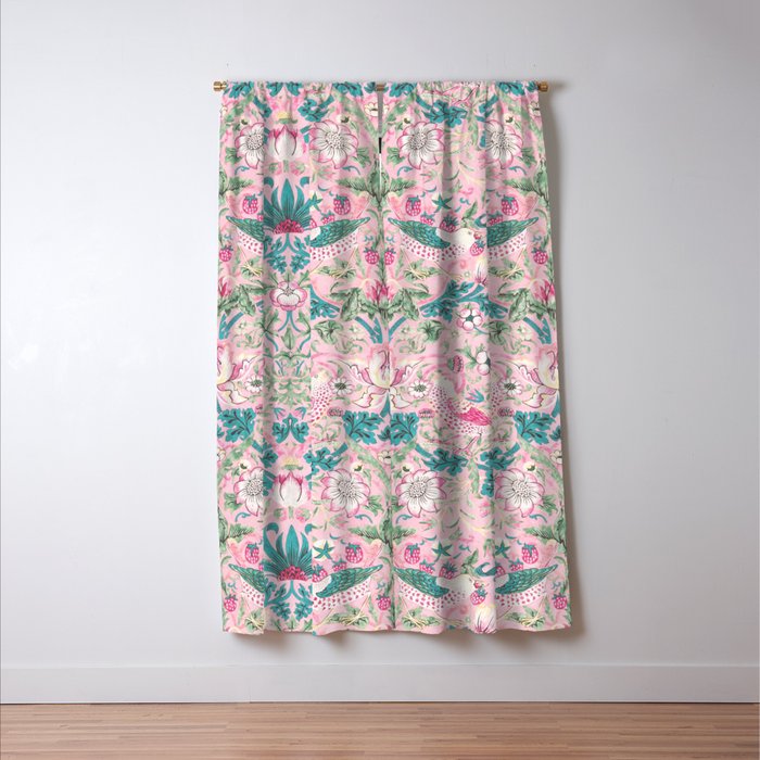 William Morris Strawberry Thief Candy Pink Teal Window Curtain Gallery Image 3