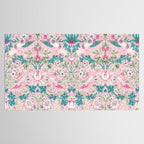 William Morris Strawberry Thief Candy Pink Teal Tablecloth Gallery Image 2