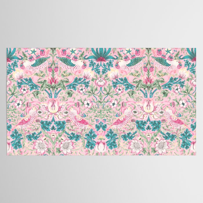 William Morris Strawberry Thief Candy Pink Teal Tablecloth Gallery Image 2