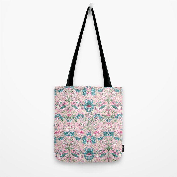William Morris Strawberry Thief Candy Pink Teal Tote Bag Gallery Image 2
