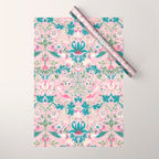 William Morris Strawberry Thief Candy Pink Teal Wrapping Paper Gallery Image 1