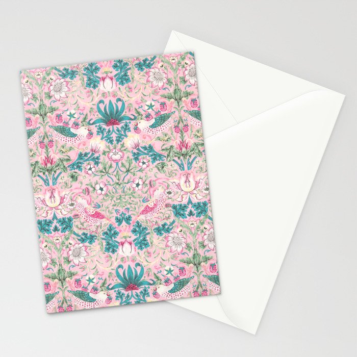 William Morris Strawberry Thief Candy Pink Teal Stationery Card Gallery Image 2