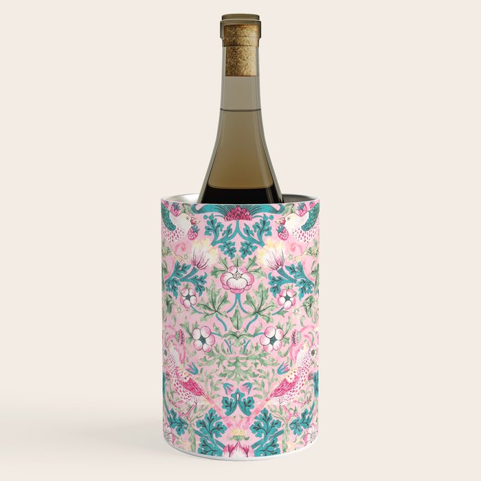 William Morris Strawberry Thief Candy Pink Teal Wine Chiller Gallery Image 1