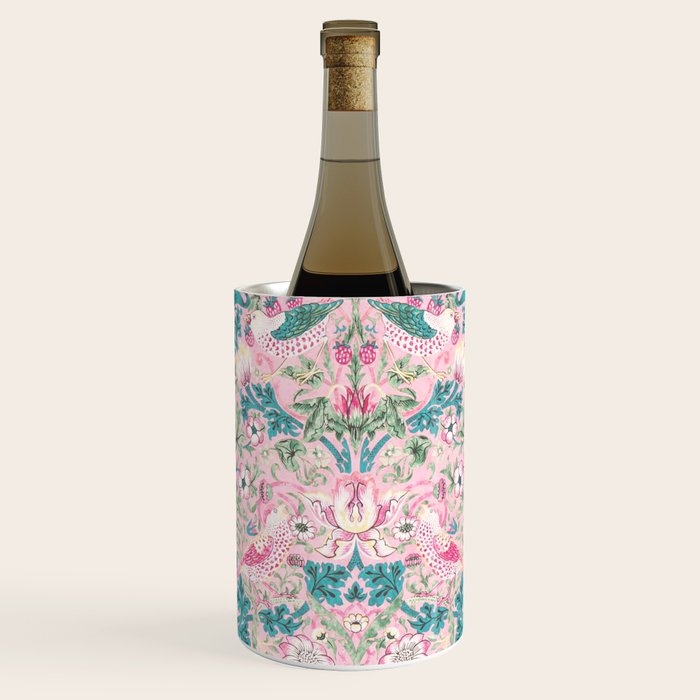 William Morris Strawberry Thief Candy Pink Teal Wine Chiller Gallery Image 2