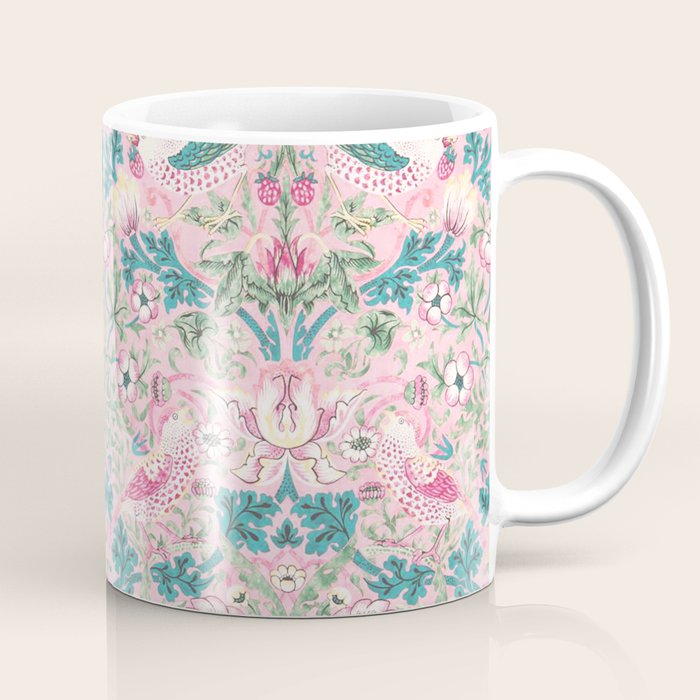 William Morris Strawberry Thief Candy Pink Teal Coffee Mug Gallery Image 1