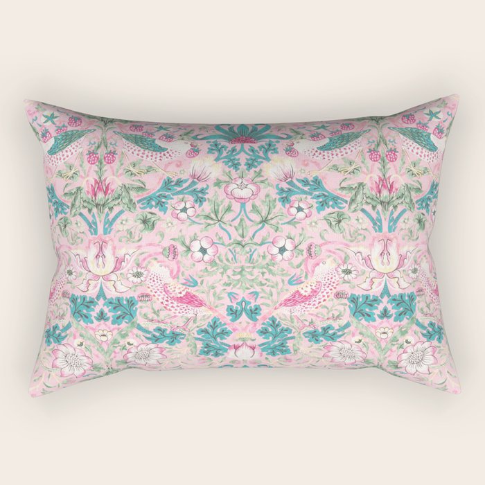 William Morris Strawberry Thief Candy Pink Teal Rectangular Pillow Gallery Image 2