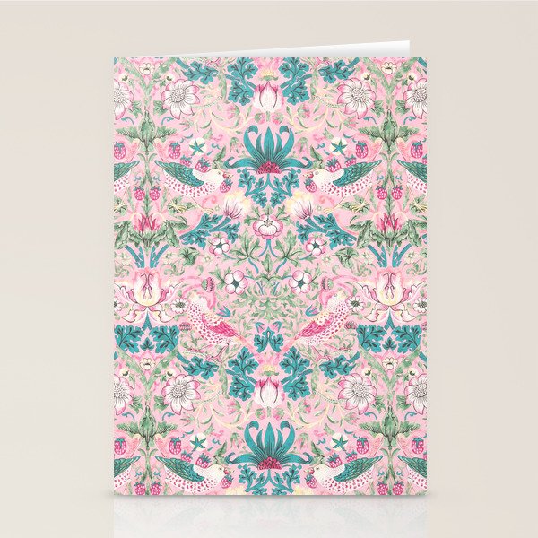 William Morris Strawberry Thief Candy Pink Teal Stationery Card Gallery Image 2