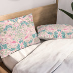 William Morris Strawberry Thief Candy Pink Teal Pillow Sham Gallery Image 2