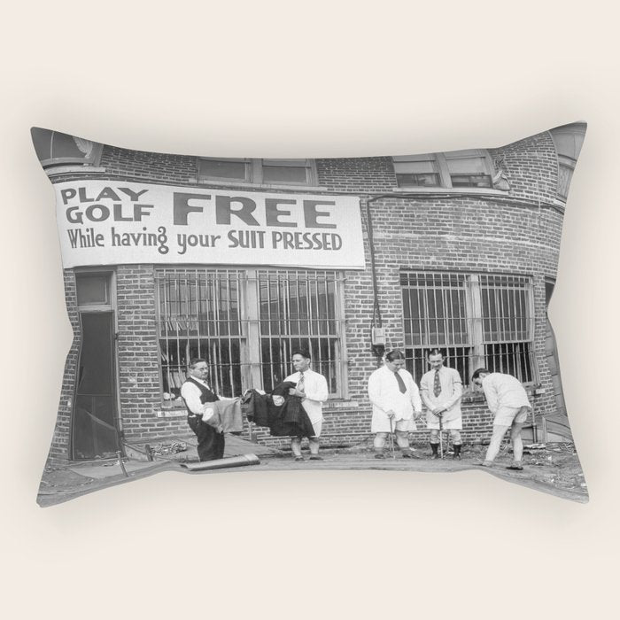 Men Playing Golf, Vintage Black and White Art Rectangular Pillow Gallery Image 2