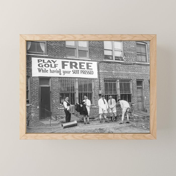 Men Playing Golf, Vintage Black and White Art Mini Art Print Gallery Image 1