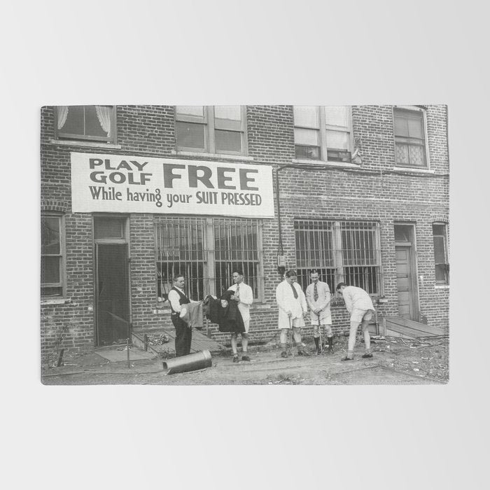 Men Playing Golf, Vintage Black and White Art Rug Gallery Image 2