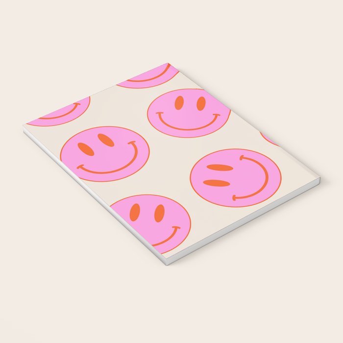 Keep Smiling! - Large Pink and Beige Smiley Face Pattern Notebook Gallery Image 3