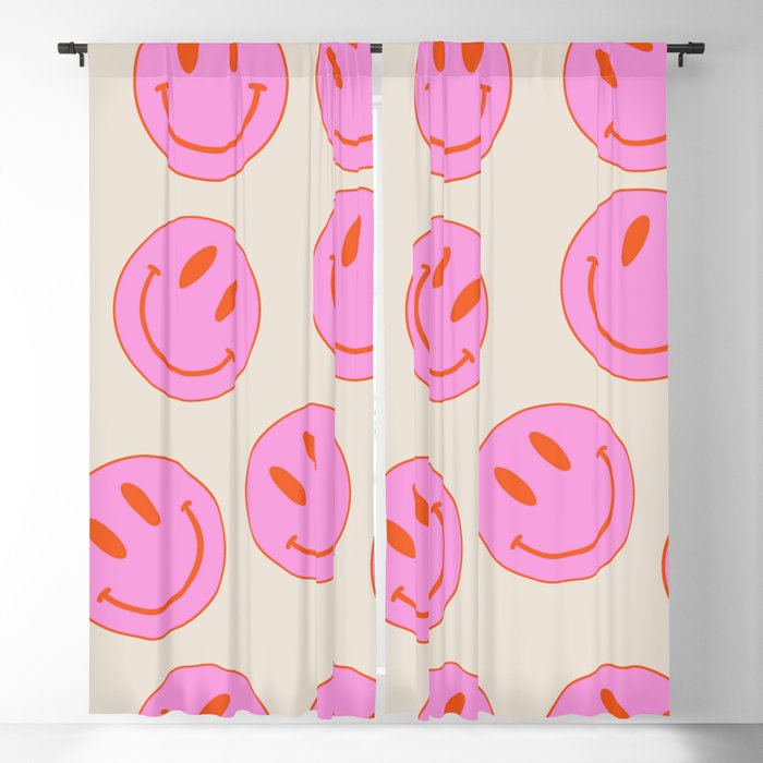 Keep Smiling! - Large Pink And Beige Smiley Face Pattern Window Curtain Gallery Image 5
