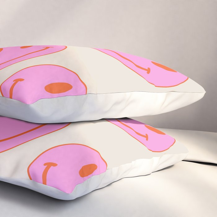 Keep Smiling! - Large Pink and Beige Smiley Face Pattern Pillow Sham Gallery Image 3