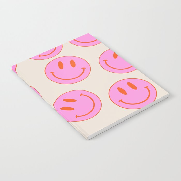 Keep Smiling! - Large Pink and Beige Smiley Face Pattern Notebook Gallery Image 2