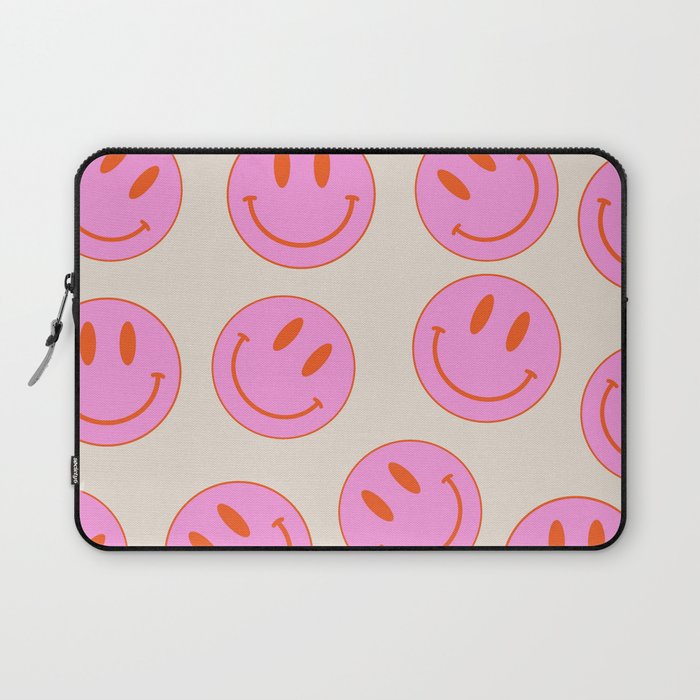 Keep Smiling! - Large Pink and Beige Smiley Face Pattern Laptop Sleeve Gallery Image 1