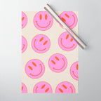 Keep Smiling! - Large Pink and Beige Smiley Face Pattern Wrapping Paper Gallery Image 1
