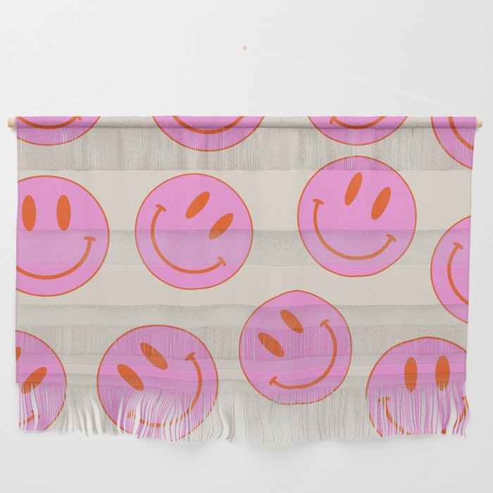 Keep Smiling! - Large Pink and Beige Smiley Face Pattern Wall Hanging Gallery Image 1
