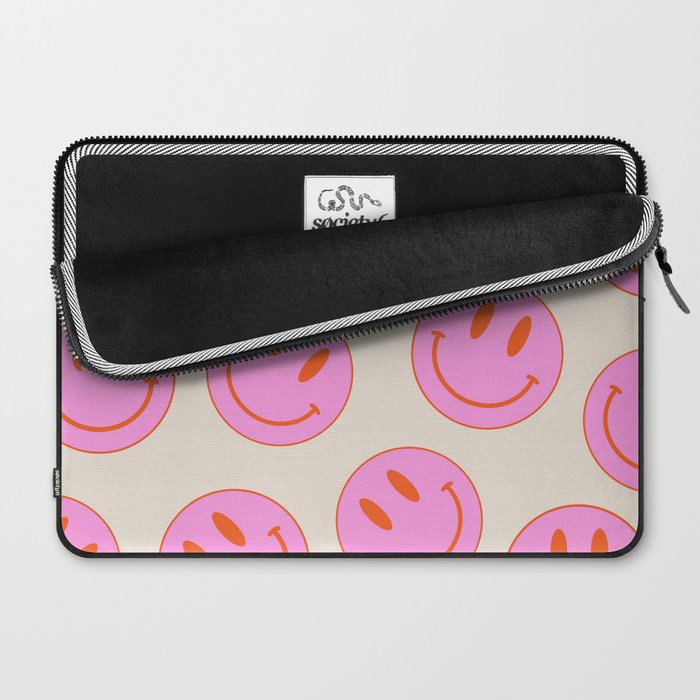 Keep Smiling! - Large Pink and Beige Smiley Face Pattern Laptop Sleeve Gallery Image 2