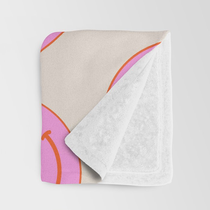 Keep Smiling! - Large Pink and Beige Smiley Face Pattern Throw Blanket Gallery Image 3