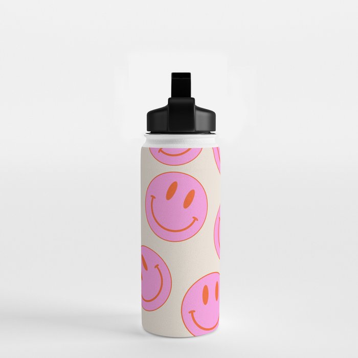 Keep Smiling! - Large Pink and Beige Smiley Face Pattern Water Bottle Gallery Image 2