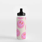 Keep Smiling! - Large Pink and Beige Smiley Face Pattern Water Bottle Gallery Image 2