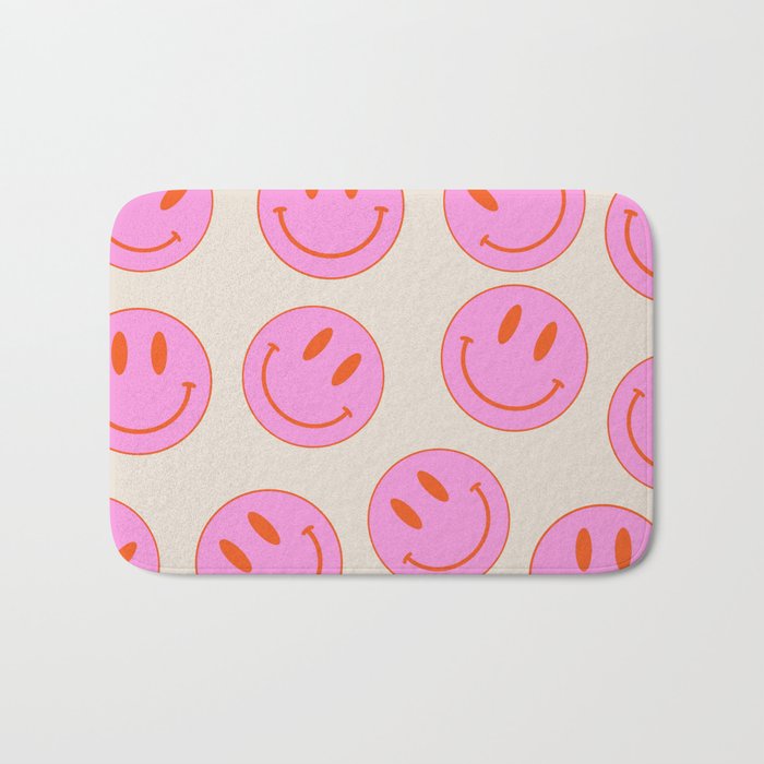 Keep Smiling! - Large Pink and Beige Smiley Face Pattern Bath Mat Gallery Image 1