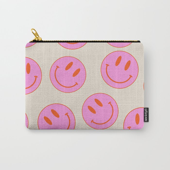 Keep Smiling! - Large Pink and Beige Smiley Face Pattern Carry All Pouch Gallery Image 1