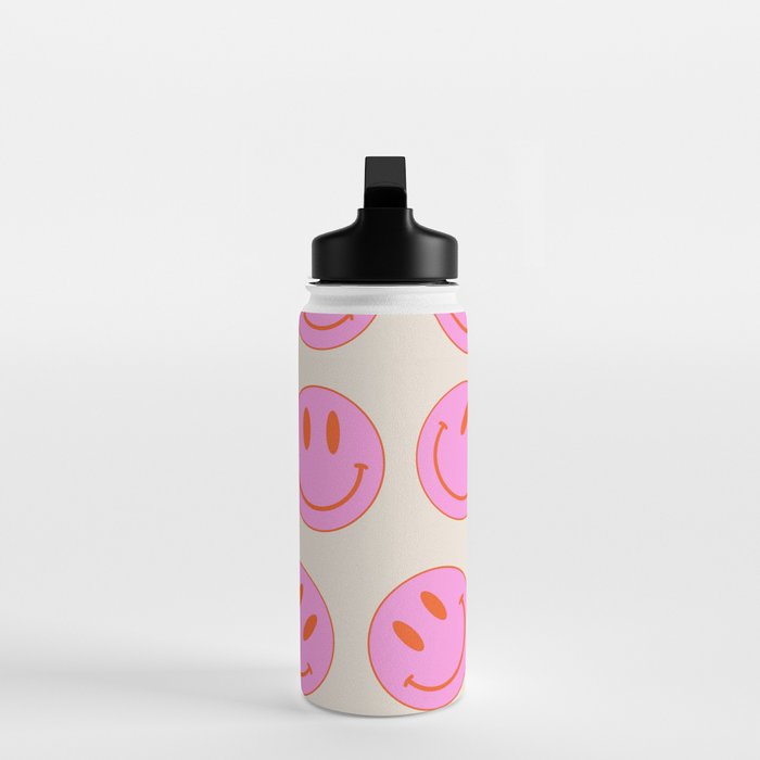 Keep Smiling! - Large Pink and Beige Smiley Face Pattern Water Bottle Gallery Image 3
