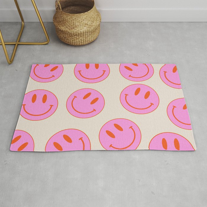 Keep Smiling! - Large Pink and Beige Smiley Face Pattern Rug Gallery Image 1