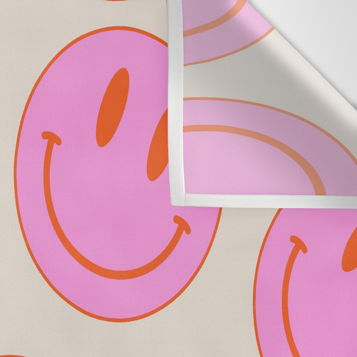Keep Smiling! - Large Pink and Beige Smiley Face Pattern Wall Tapestry Gallery Image 3
