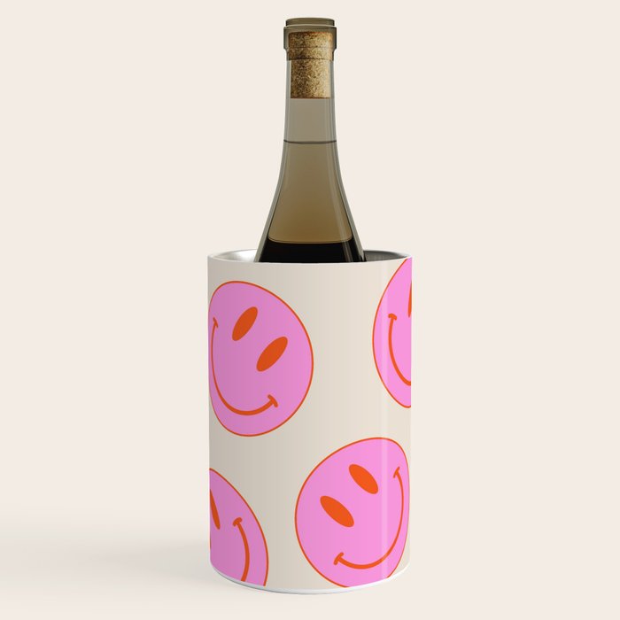 Keep Smiling! - Large Pink and Beige Smiley Face Pattern Wine Chiller Gallery Image 1