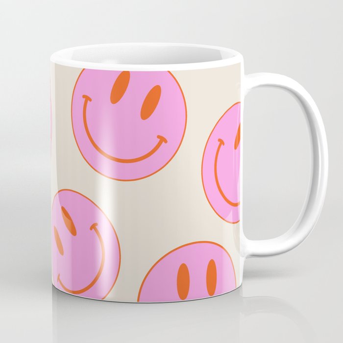 Keep Smiling! - Large Pink and Beige Smiley Face Pattern Coffee Mug Gallery Image 1