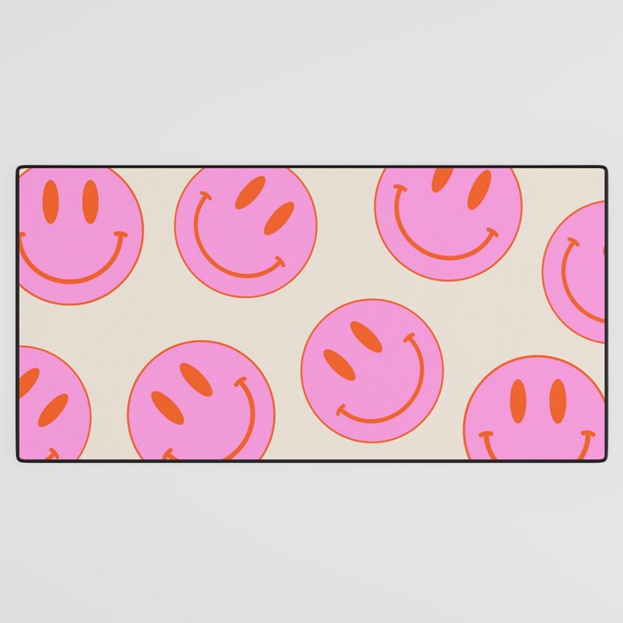 Keep Smiling! - Large Pink and Beige Smiley Face Pattern Desk Mat Gallery Image 3