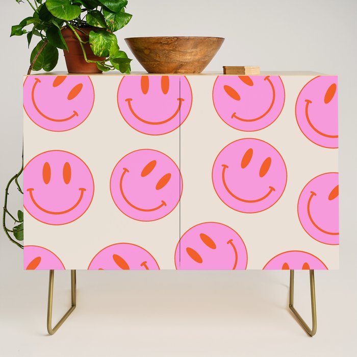 Keep Smiling! - Large Pink and Beige Smiley Face Pattern Credenza Gallery Image 1