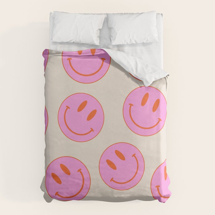 Keep Smiling! - Large Pink and Beige Smiley Face Pattern Duvet Cover Gallery Image 6