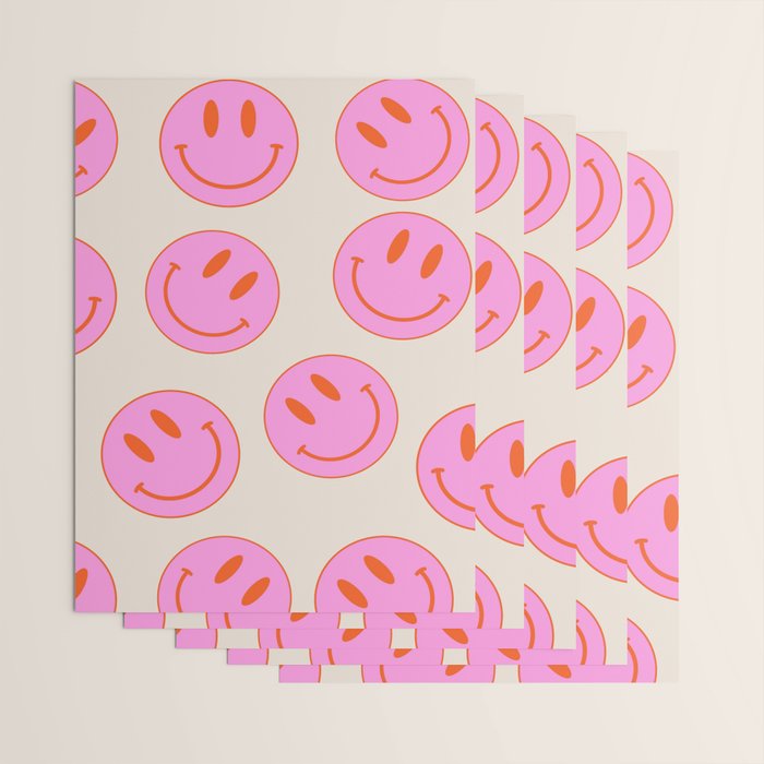 Keep Smiling! - Large Pink and Beige Smiley Face Pattern Wrapping Paper Gallery Image 3