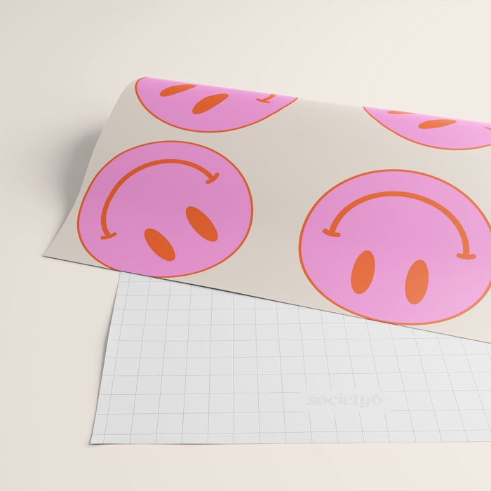 Keep Smiling! - Large Pink and Beige Smiley Face Pattern Wrapping Paper Gallery Image 2