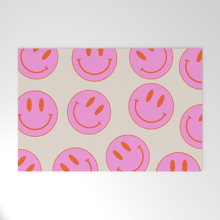 Keep Smiling! - Large Pink and Beige Smiley Face Pattern Welcome Mat Gallery Image 1