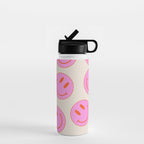 Keep Smiling! - Large Pink and Beige Smiley Face Pattern Water Bottle Gallery Image 1