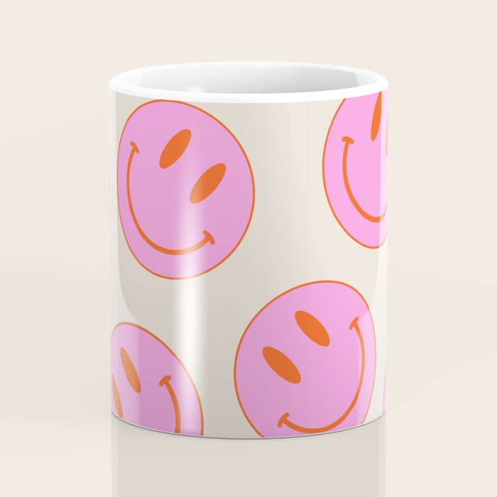 Keep Smiling! - Large Pink and Beige Smiley Face Pattern Coffee Mug Gallery Image 4