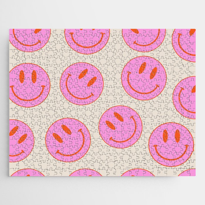 Keep Smiling! - Large Pink and Beige Smiley Face Pattern Jigsaw Puzzle Gallery Image 1