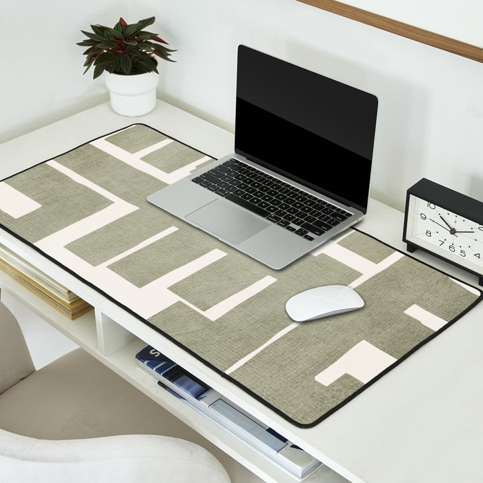 Neutral Olive Green Abstract Artwork  Desk Mat Gallery Image 2