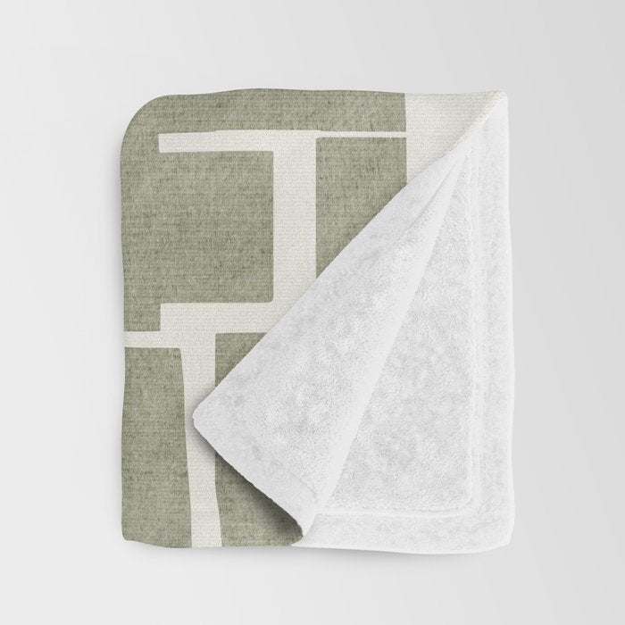 Neutral Olive Green Abstract Artwork  Throw Blanket Gallery Image 3
