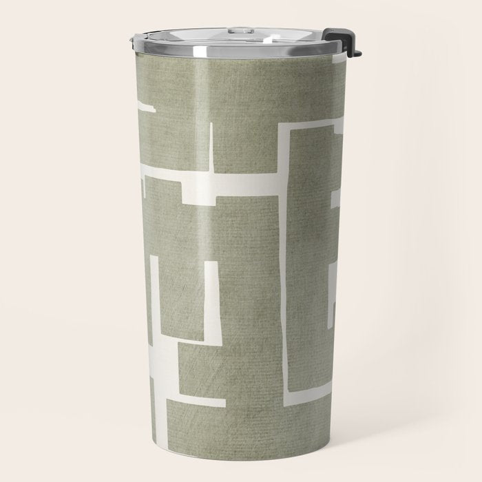 Neutral Olive Green Abstract Artwork  Travel Mug Gallery Image 2