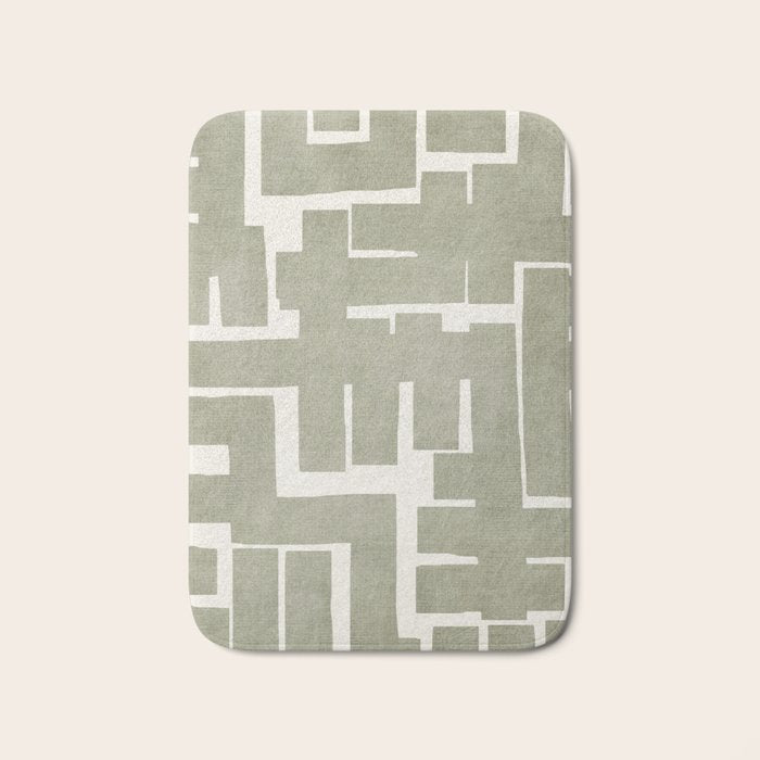 Neutral Olive Green Abstract Artwork  Bath Mat Gallery Image 1