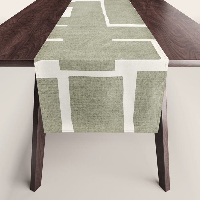 Neutral Olive Green Abstract Artwork  Table Runner Gallery Image 1