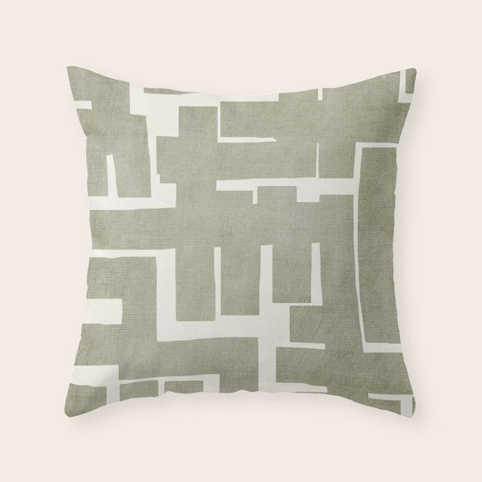 Neutral Olive Green Abstract Artwork  Throw Pillow Gallery Image 6